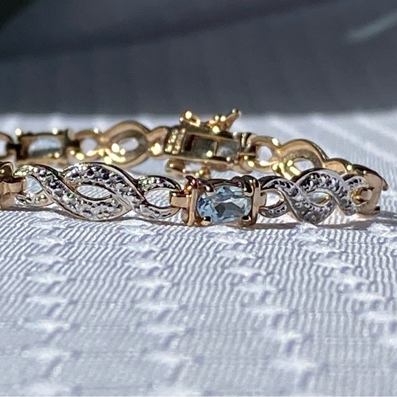 Sterling Silver 925 Two Tone Blue Topaz Gemstone Bracelet Size 7.25 - Picture 14 of 14